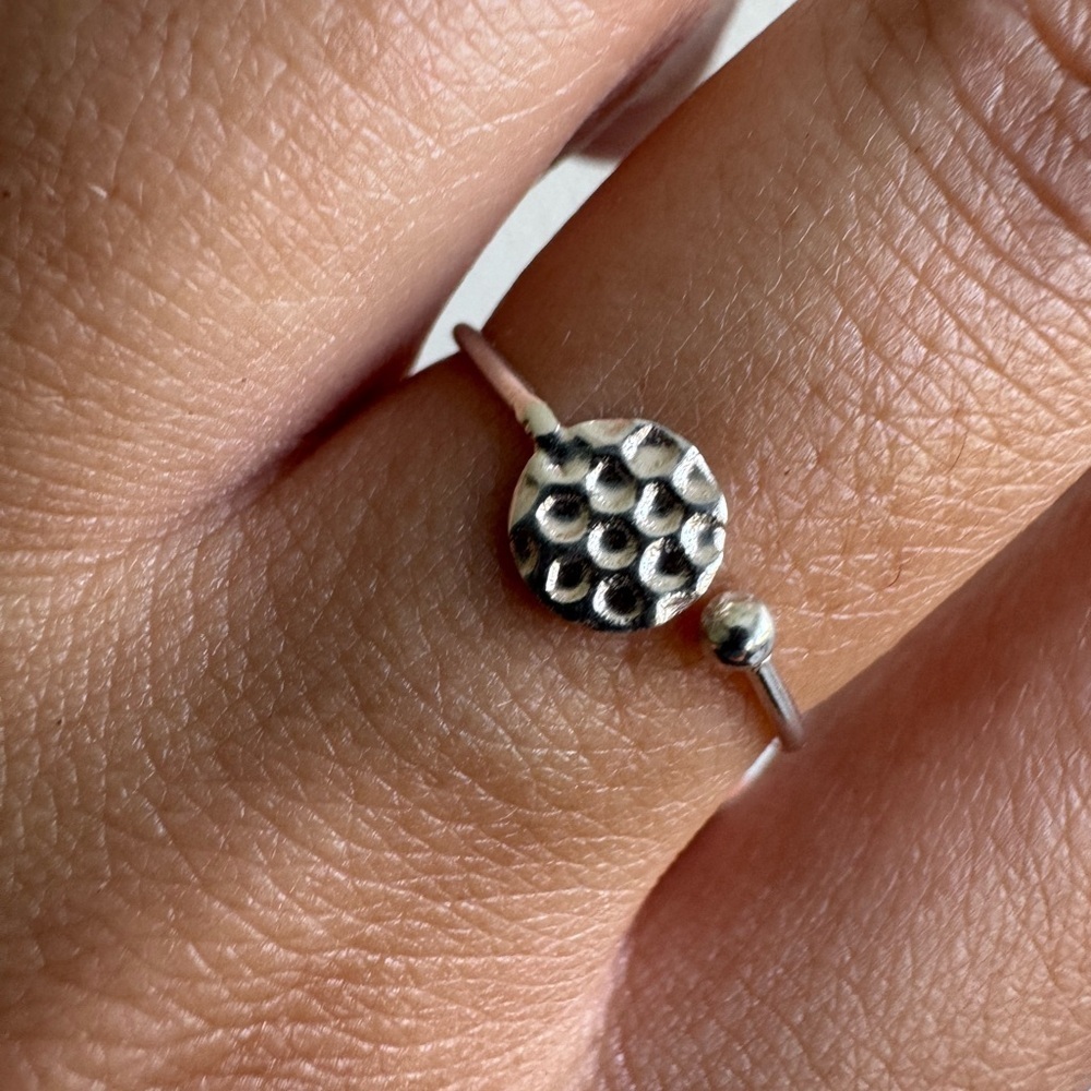 925 Sterling Silver Textured Circle Adjustable Ring